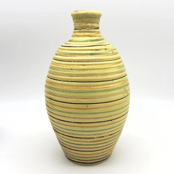 Italian Striped Beehive Pottery Vase Ribbed Alvino Bagni Style Handmade Italy - Picture 3 of 14